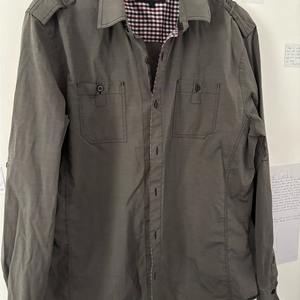 Gray Lightweight Shirt Jacket with Collared Design